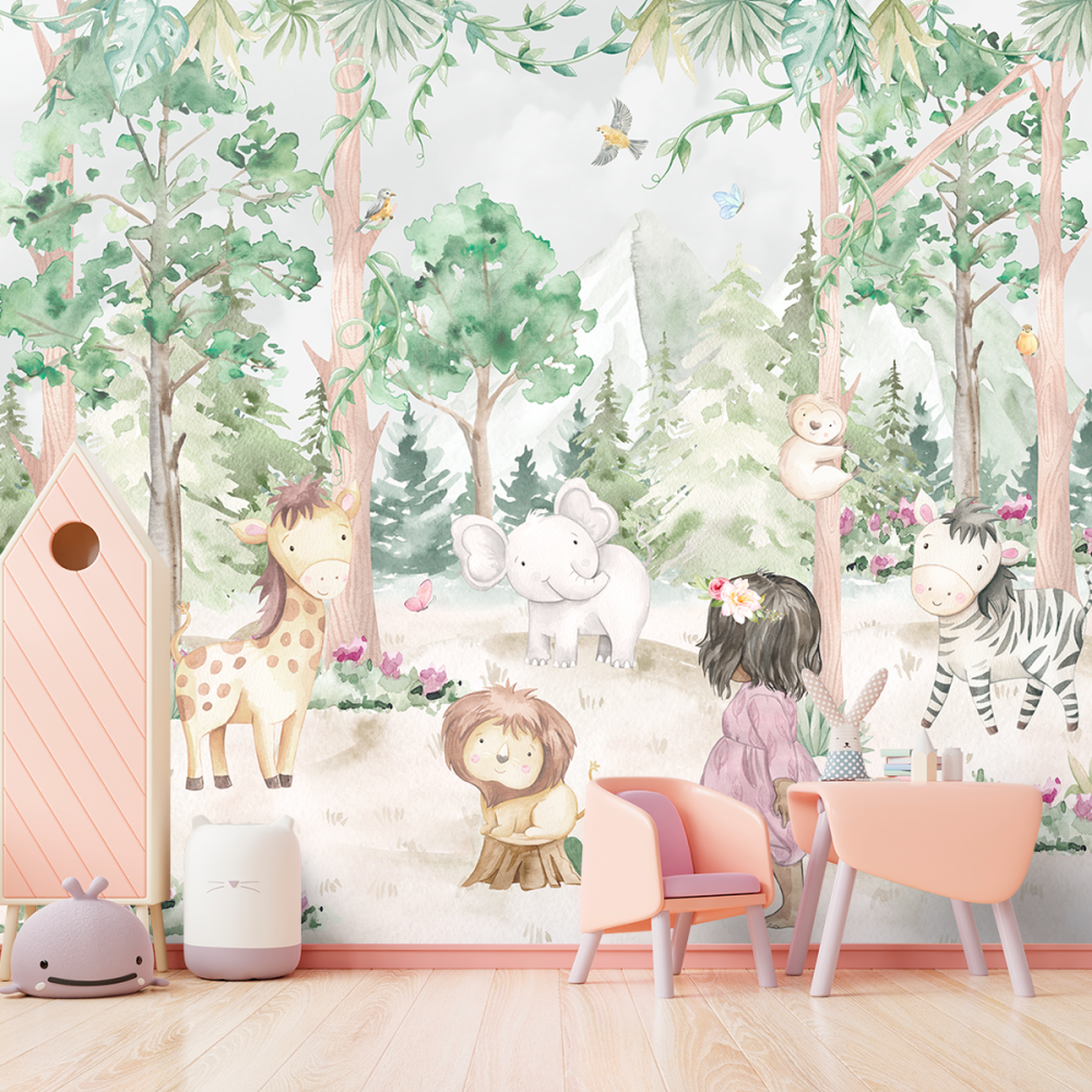 Papel de Parede Personalizado Encontro dos Animais na Floresta