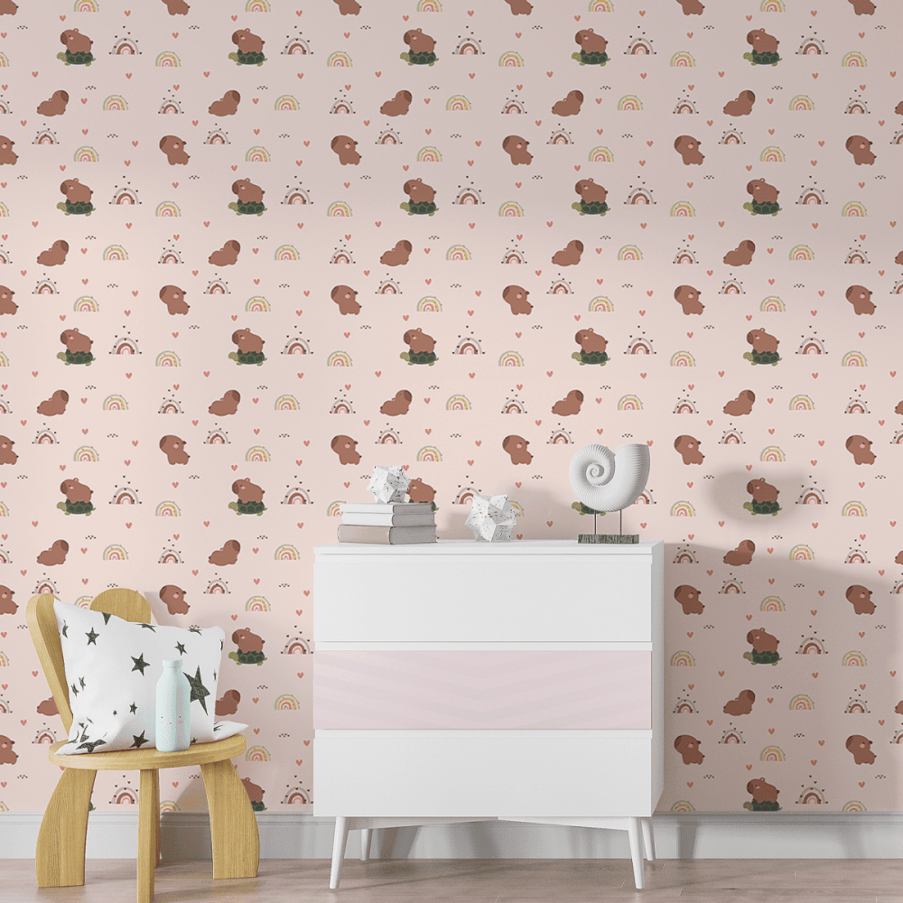 Papel de Parede Personalizado Capivaras e Arco Íris Papel de Parede Personalizado Capivaras e Arco Íris