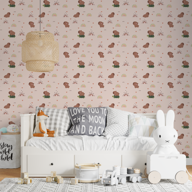 Papel de Parede Personalizado Capivaras e Arco Íris