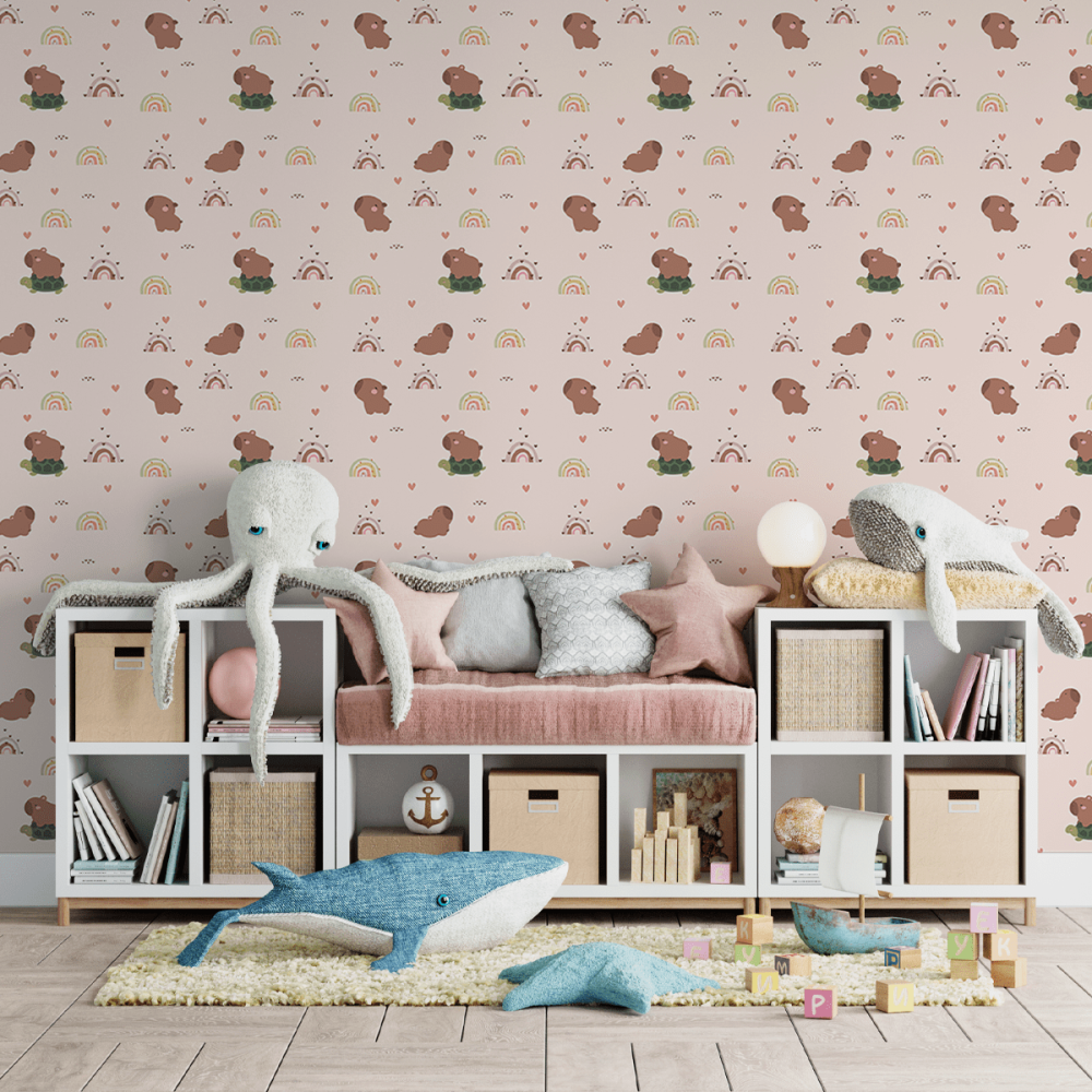 Papel de Parede Personalizado Capivaras e Arco Íris Papel de Parede Personalizado Capivaras e Arco Íris