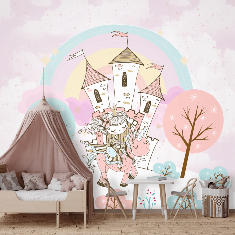 Papel De Parede Personalizado Garota com Unicórnio