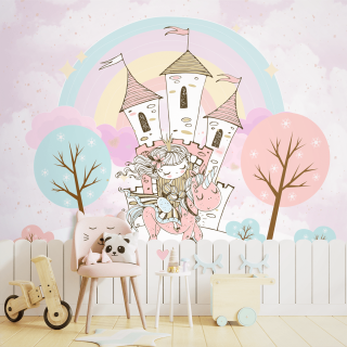 Papel De Parede Personalizado Garota com Unicórnio