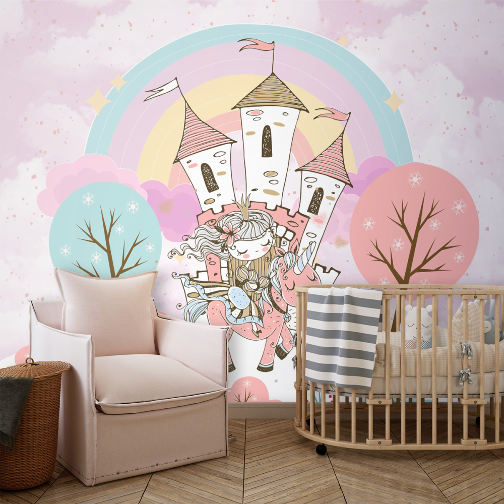 Papel De Parede Personalizado Garota com Unicórnio