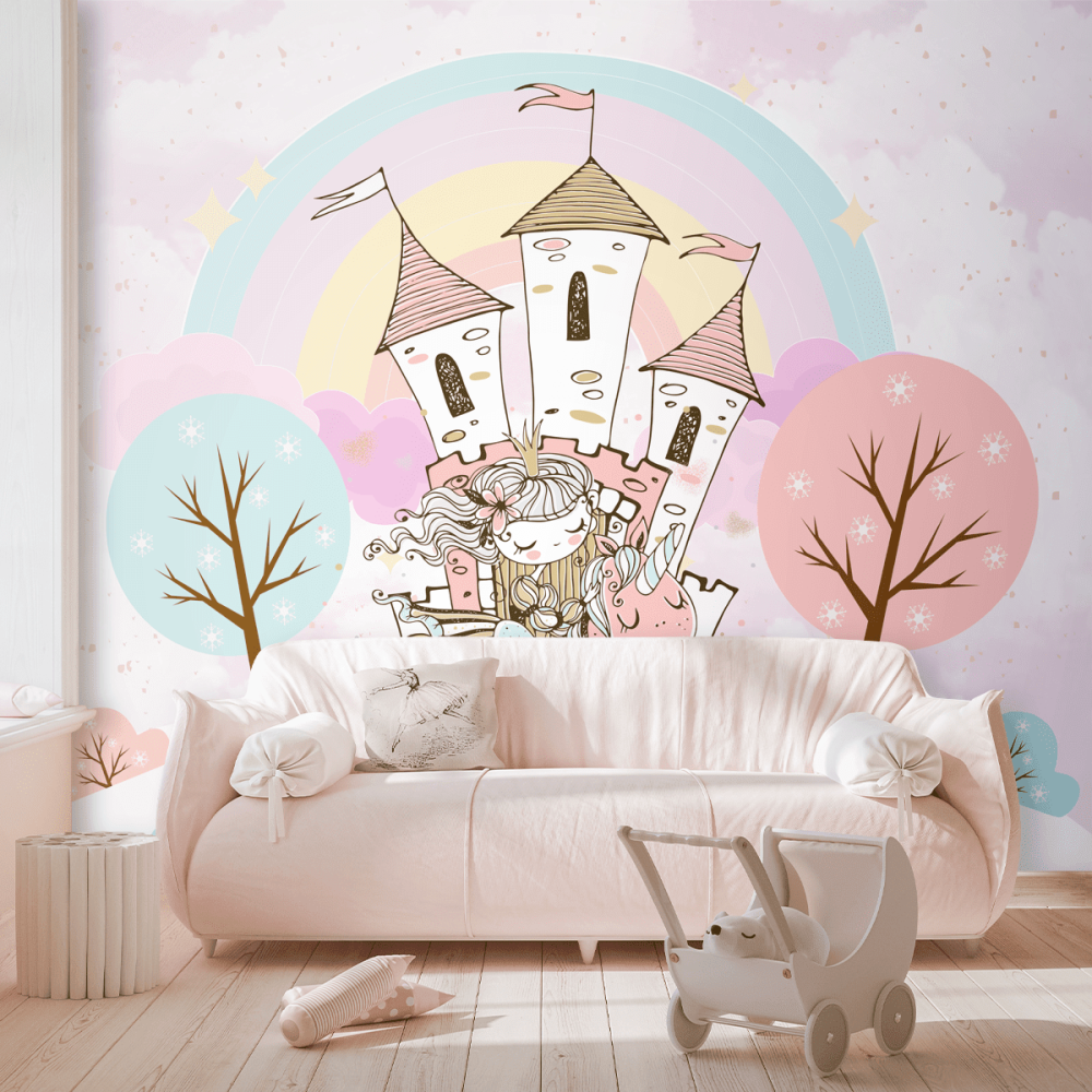 Papel De Parede Personalizado Garota com Unicórnio