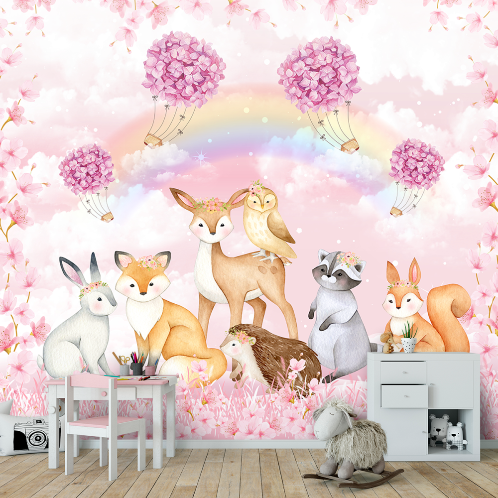 Papel De Parede Personalizado Bichinhos Fofos em Aquarela