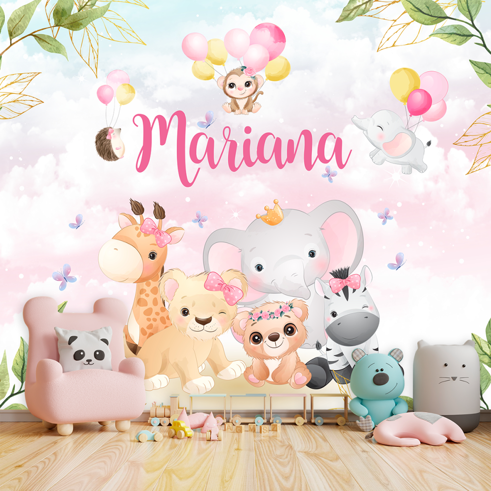 Papel De Parede Personalizado Mundo Animal Cute