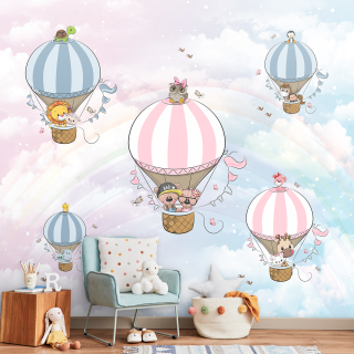 Papel De Parede Personalizado Bichinhos Passeando Nos Balões