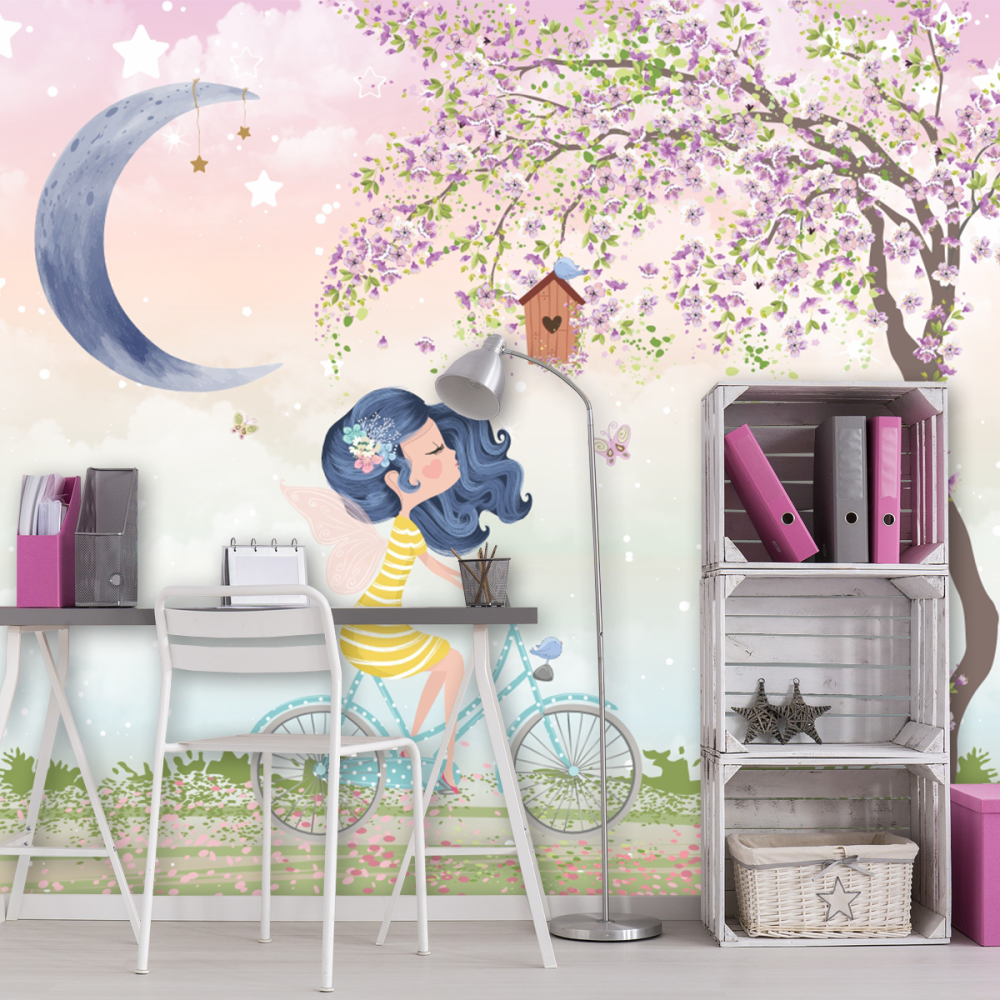 Papel De Parede Personalizado Menina Passeando De Bike