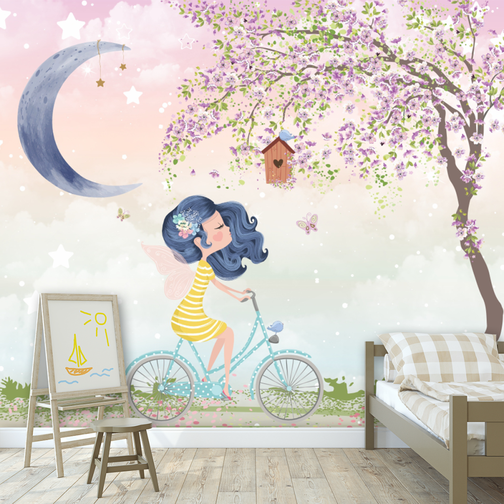 Papel De Parede Personalizado Menina Passeando De Bike