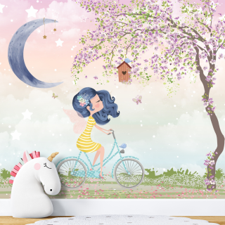 Papel De Parede Personalizado Menina Passeando De Bike
