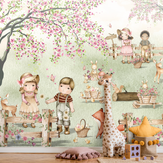 Papel De Parede Personalizado Amiguinhos No Jardim Aquarela