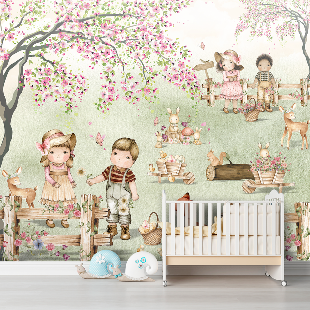 Papel De Parede Personalizado Amiguinhos No Jardim Aquarela Papel De Parede Personalizado Amiguinhos No Jardim Aquarela