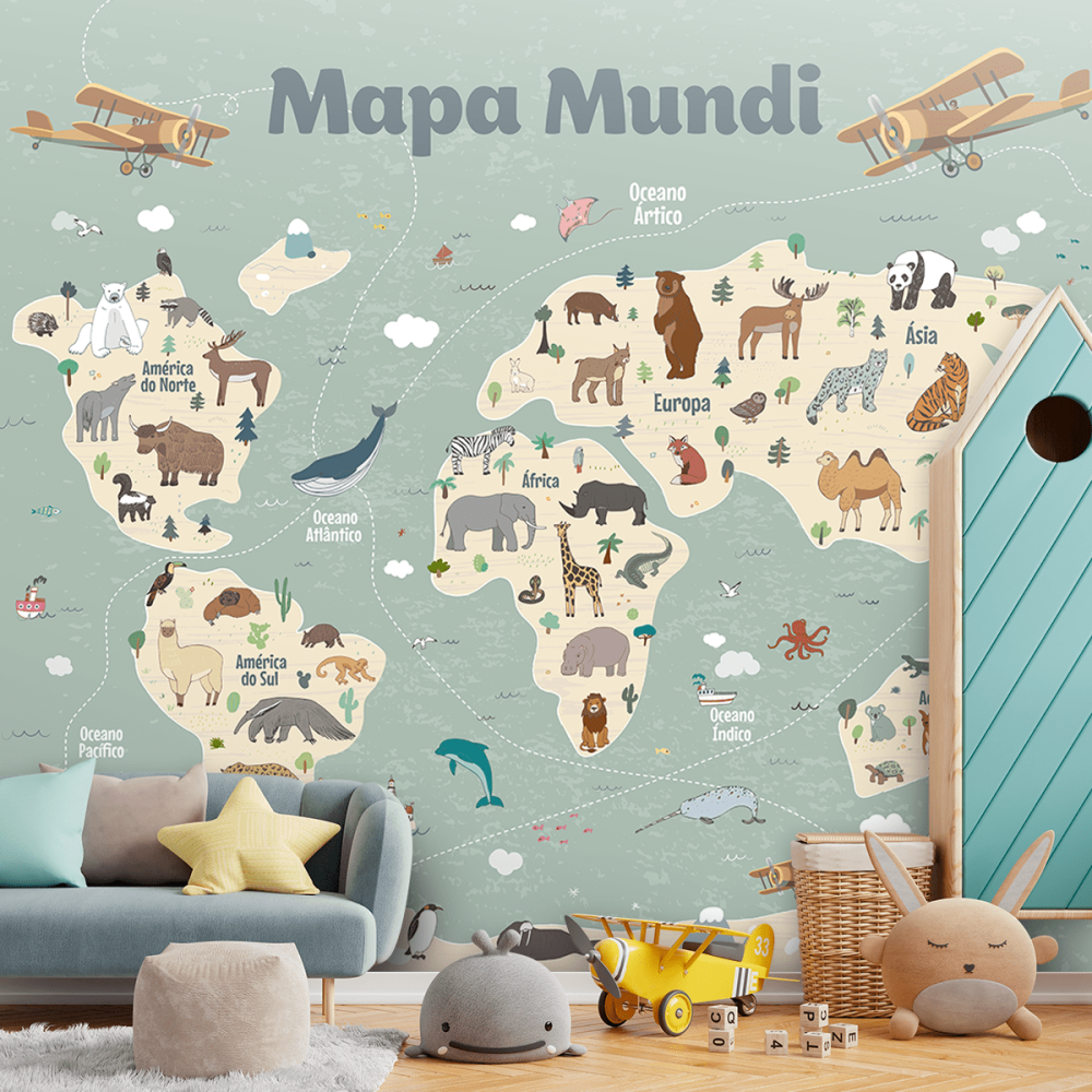 Papel De Parede Personalizado Mapa Mundi Safari