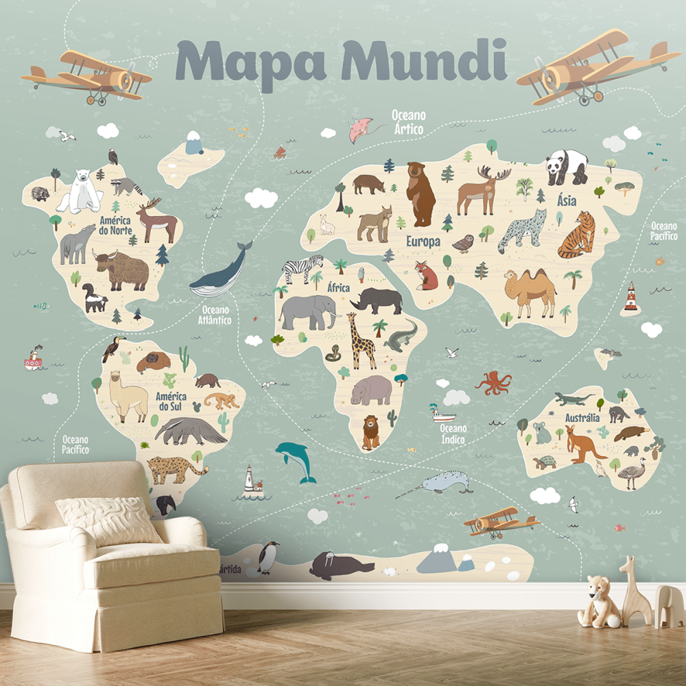 Papel De Parede Personalizado Mapa Mundi Safari