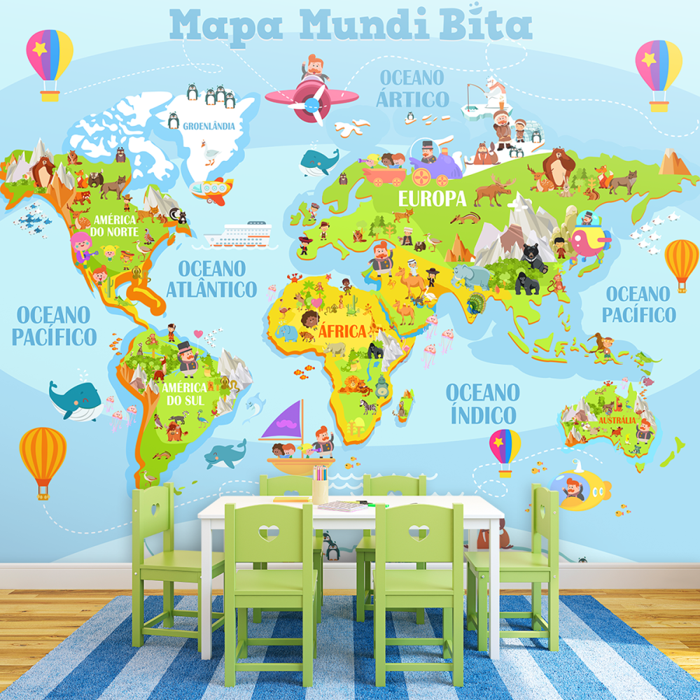 Papel De Parede Personalizado Mapa Múndi Bita