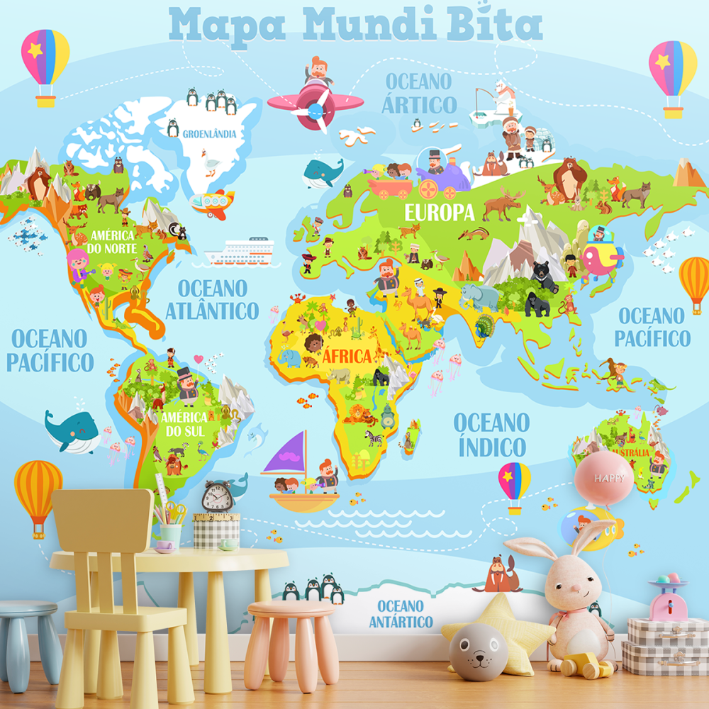 Papel De Parede Personalizado Mapa Múndi Bita