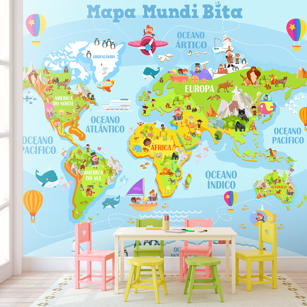 Papel De Parede Personalizado Mapa Múndi Bita
