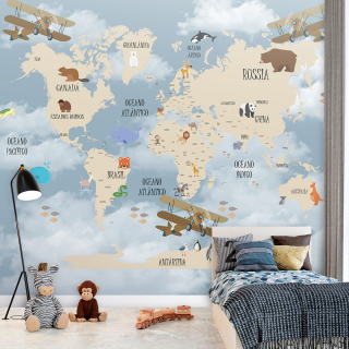 Papel De Parede Personalizado Mapa Mundi Bege