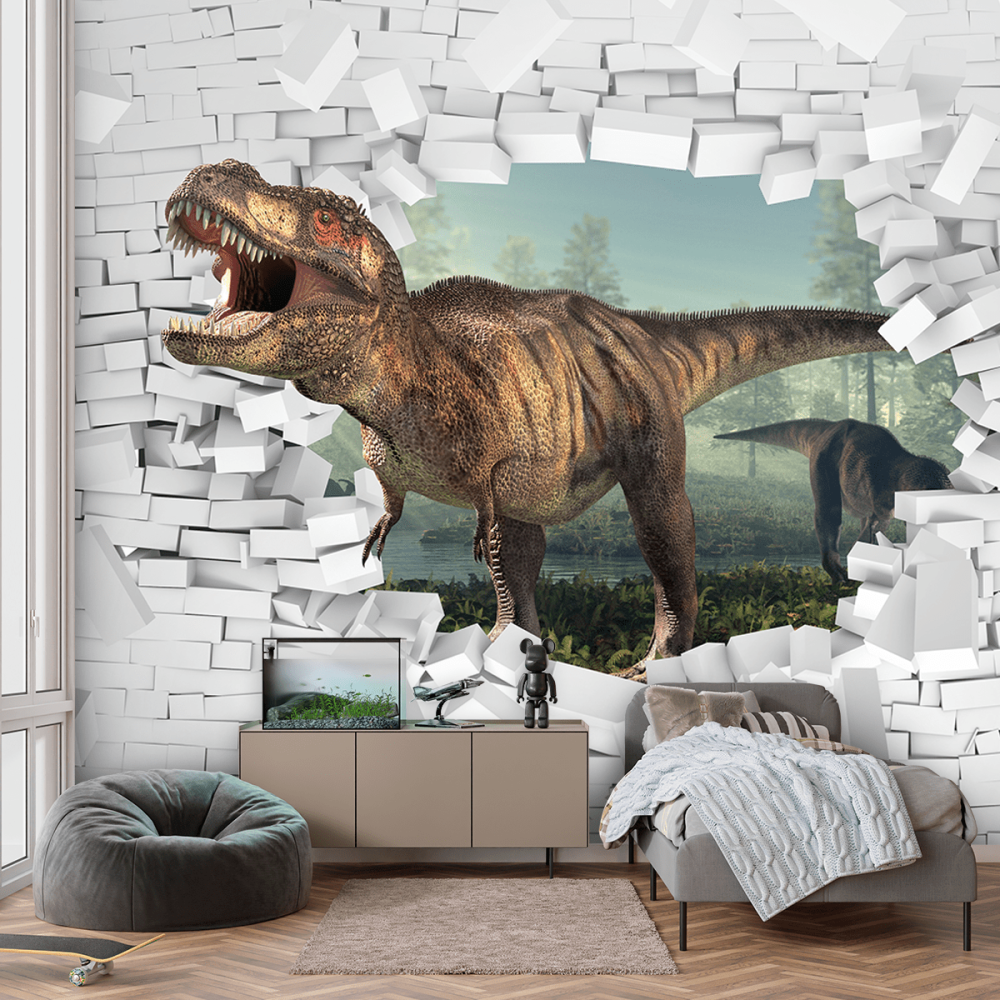 Papel De Parede Personalizado Dinossauro Buraco 3D
