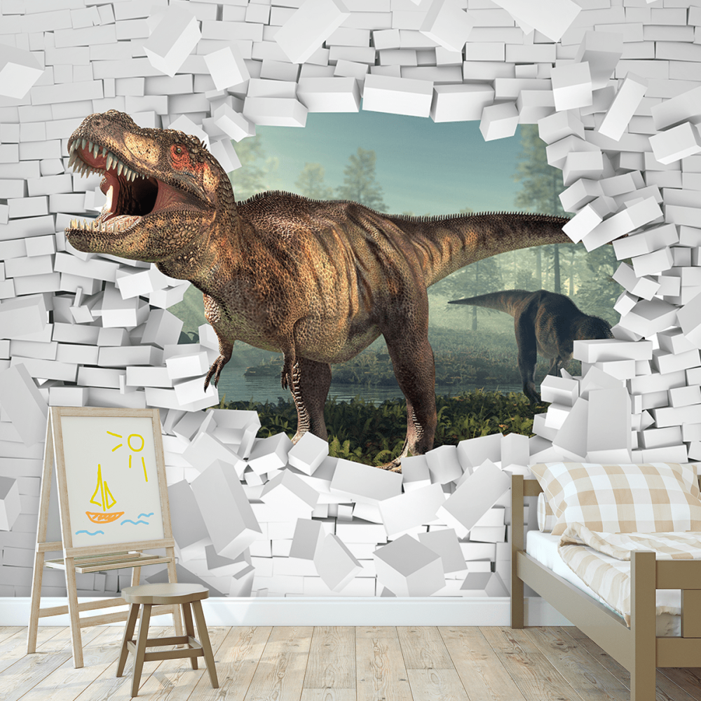 Papel De Parede Personalizado Dinossauro Buraco 3D