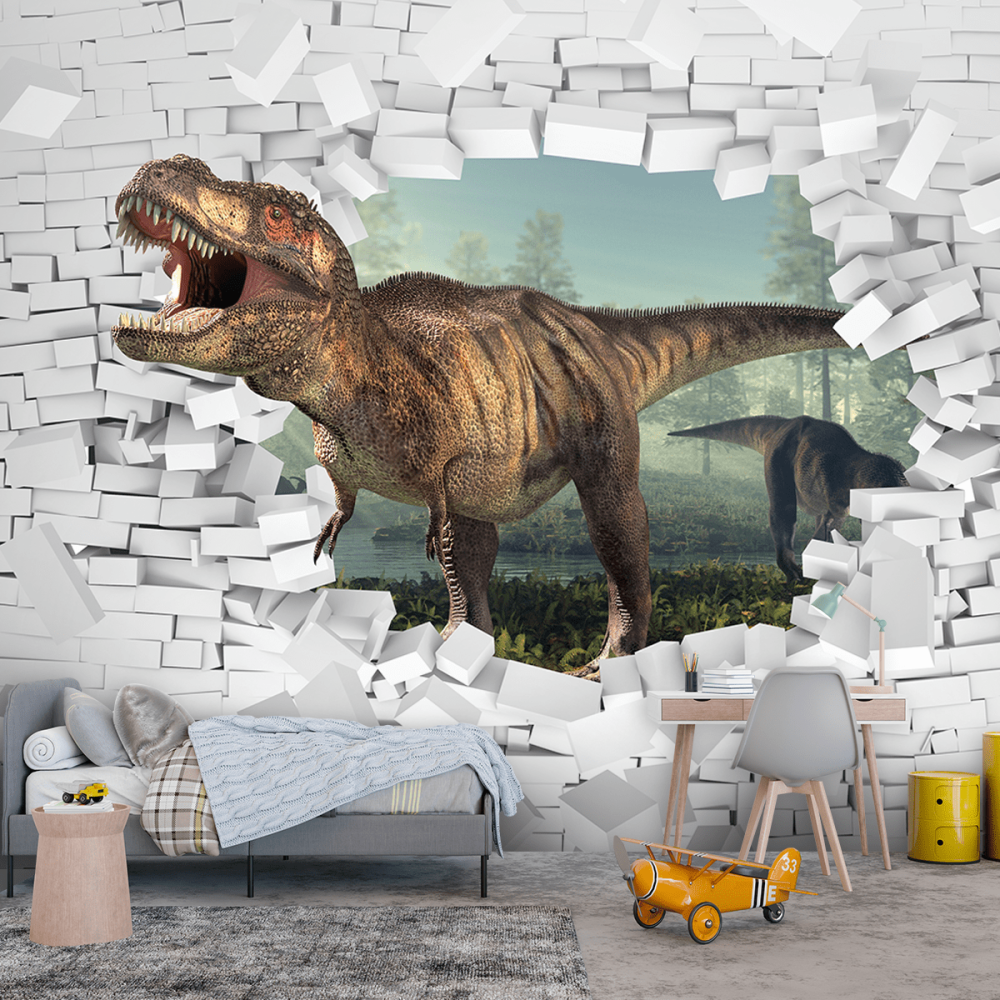 Papel De Parede Personalizado Dinossauro Buraco 3D