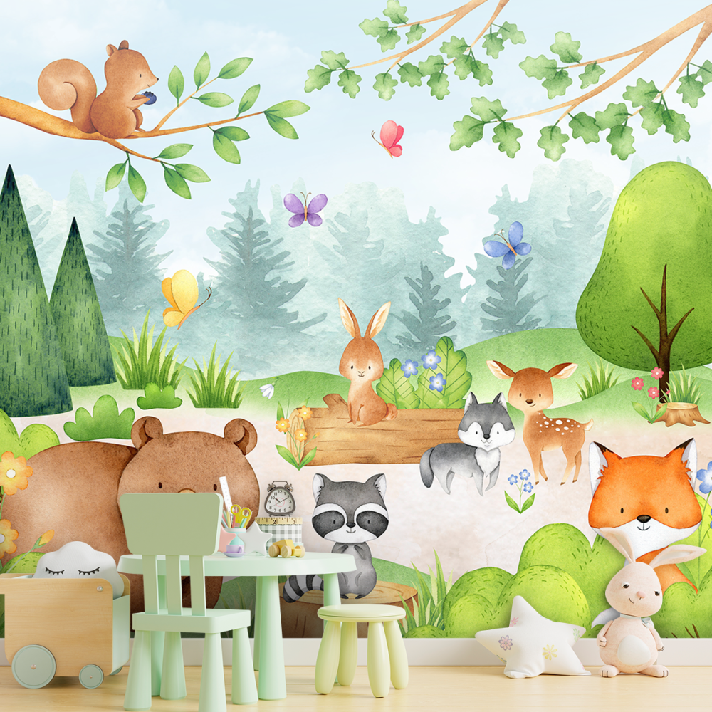 Papel De Parede Personalizado Floresta Aquarela