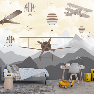 Papel De Parede Personalizado Aviões e Balões Brown