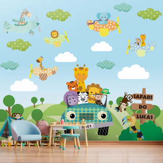Papel De Parede Personalizado Passeio Amiguinhos Safári