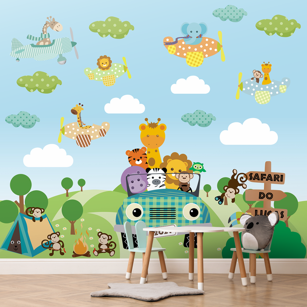 Papel De Parede Personalizado Passeio Amiguinhos Safári