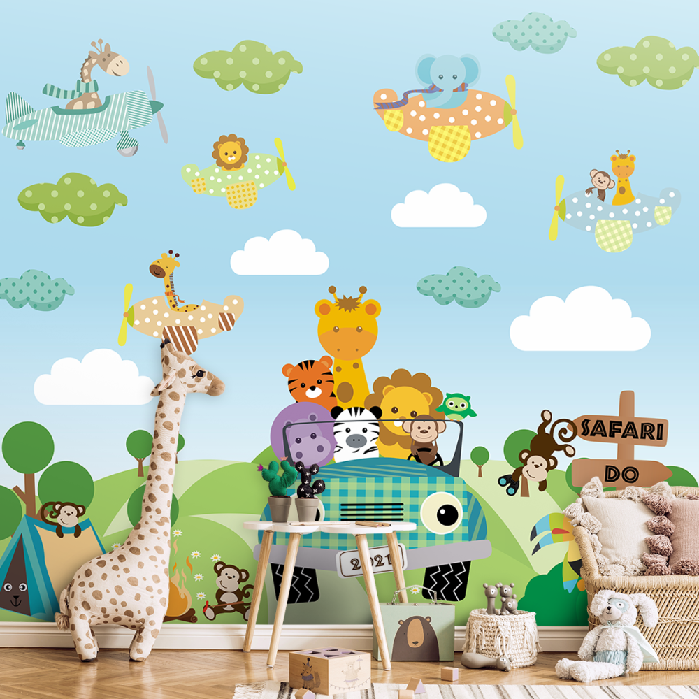 Papel De Parede Personalizado Passeio Amiguinhos Safári