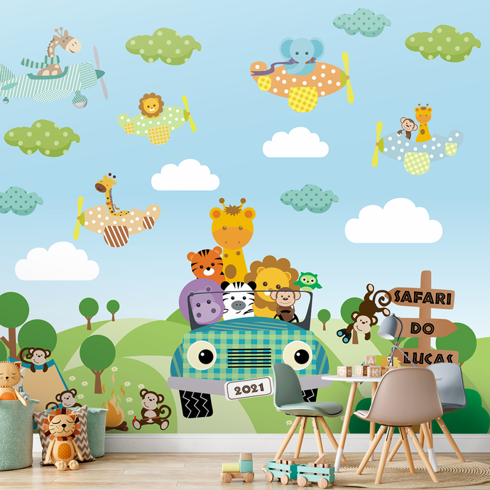 Papel De Parede Personalizado Passeio Amiguinhos Safári