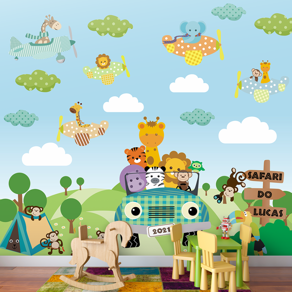 Papel De Parede Personalizado Passeio Amiguinhos Safári
