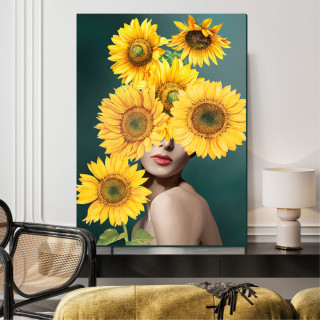 Quadro Decorativo Mulher Girassol Minimalista