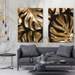 Kit Quadros Decorativos Costela de Adão Gold