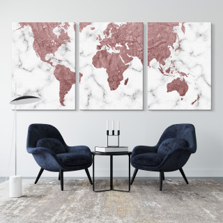 Kit Quadros Decorativos Mapa Mundi Rose Gold