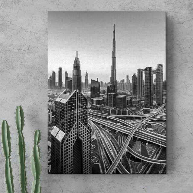 Quadro Decorativo Dubai em Preto e Branco