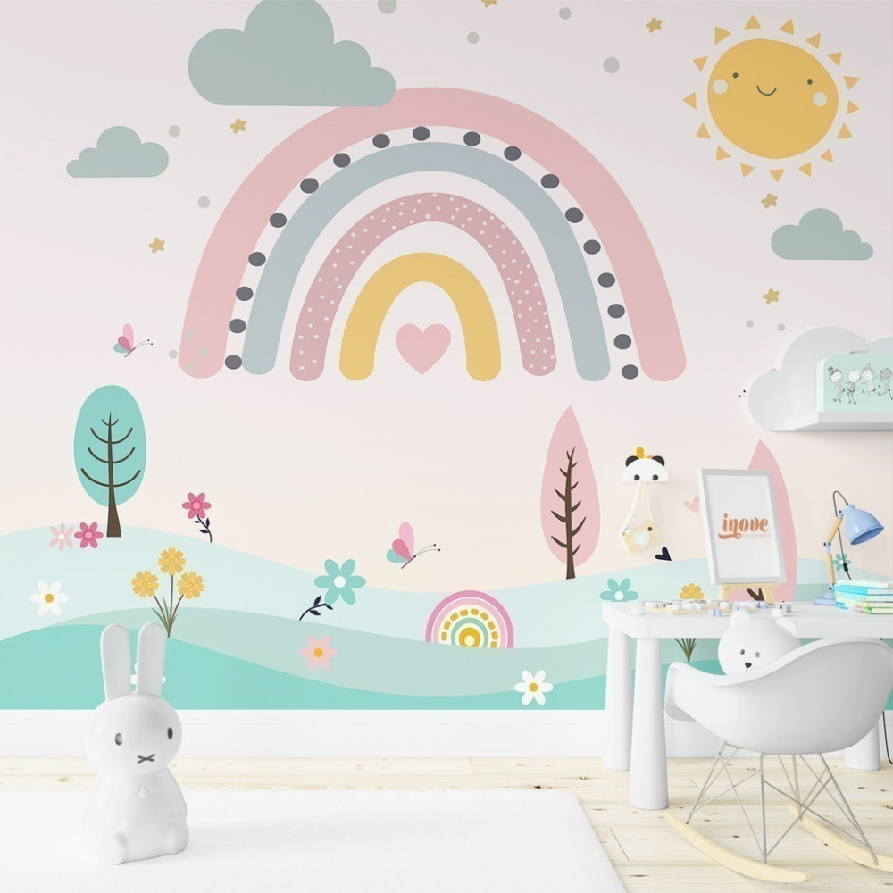 Papel de Parede Personalizado Arco Íris e o Encanto da Natureza Papel de Parede Personalizado Arco Íris e o Encanto da Natureza