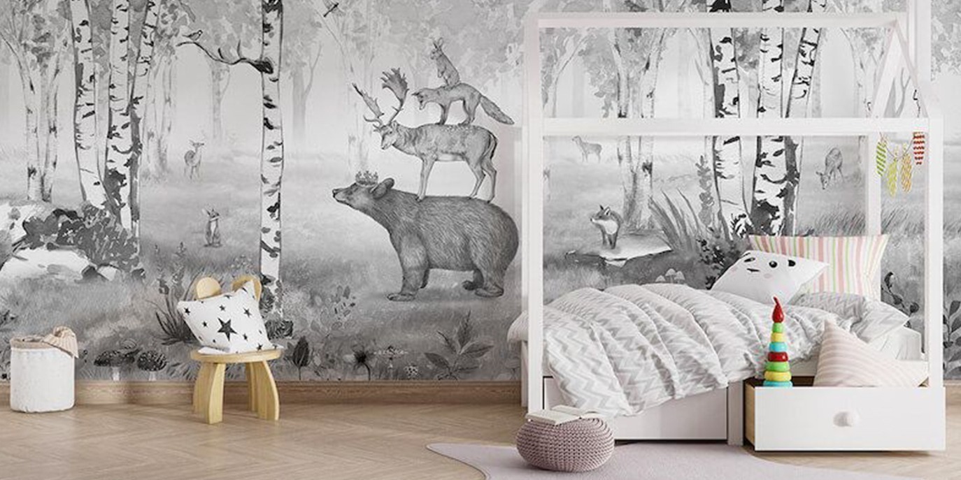 Papel De Parede Mural Rei Urso - preto e branco