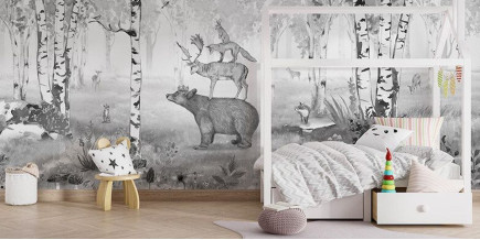 Papel De Parede Mural Rei Urso - preto e branco