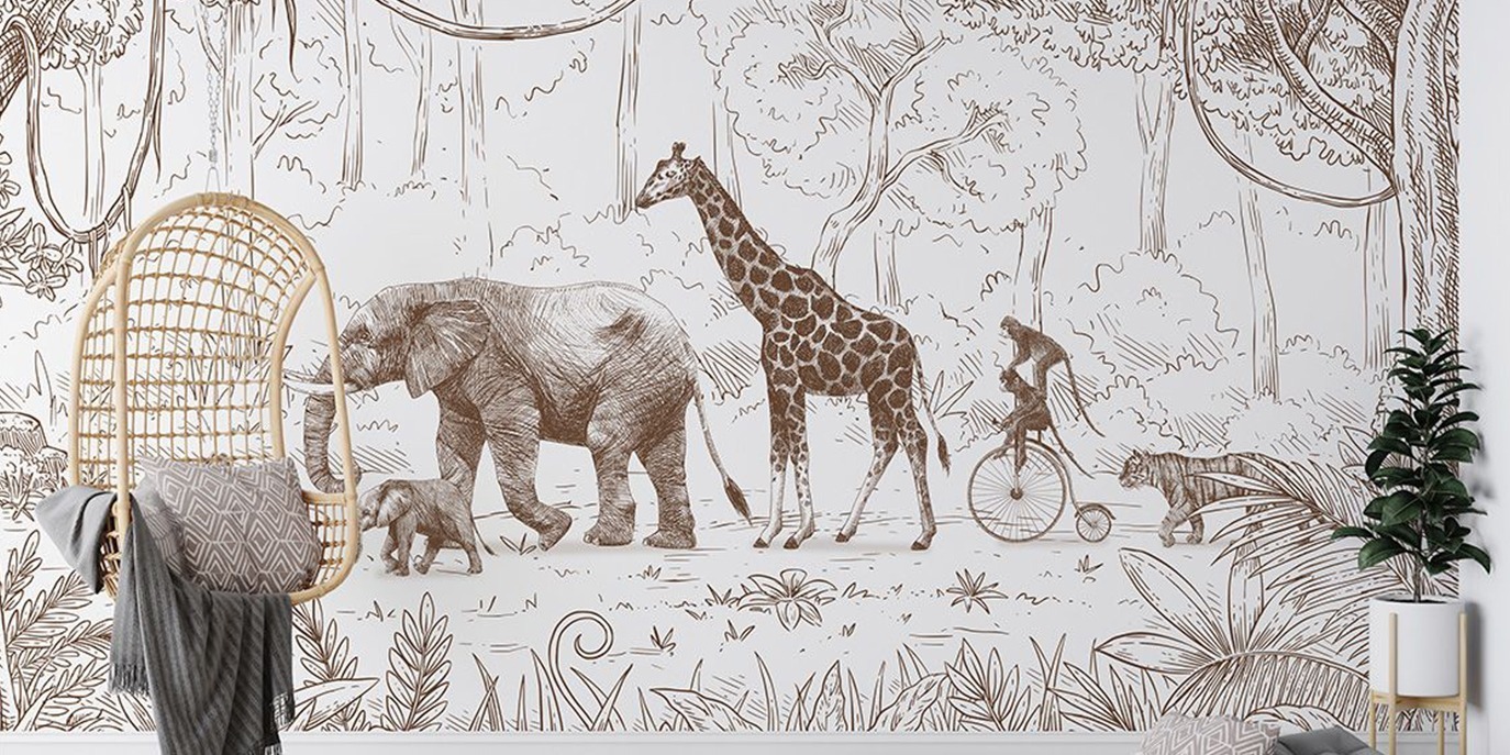 Papel De Parede Mural Desfile de Animais - Marrom