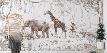 Papel De Parede Mural Desfile de Animais - Marrom