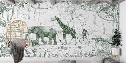 Papel De Parede Mural Desfile de Animais - Verde