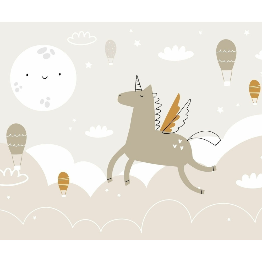 Papel de Parede Personalizado Unicórnio no Céu em Tons Pastéis Papel de Parede Personalizado Unicórnio no Céu em Tons Pastéis